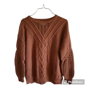 Lucky Brand Chunky Cable Knit Rust Pullover Sweater